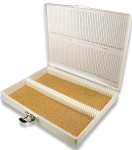 (image for) Slide Box, 100 Place, White, Cork Lined, Numbered Slots & Slide Inventory Sheet, Hinged Lid