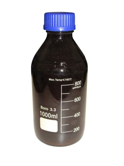 (image for) Bottle, Reagent, Amber Glass, GRD, Blue S/Cap 1,000mL