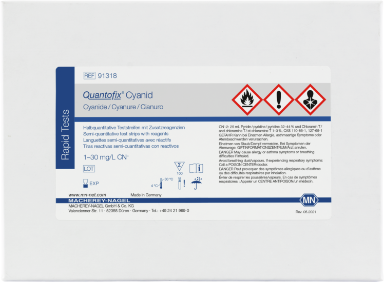 (image for) Cyanide Test Strips, Quantofix, 1-30mg/L, 100 Tests