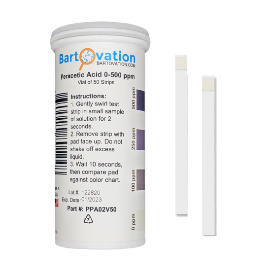 (image for) Peracetic Acid Test Strips, 0-500 ppm, Vial of 50