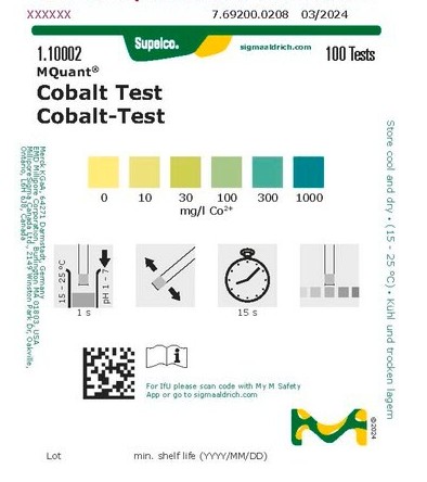 (image for) Cobalt Test, (10-1,000mg/l), 100 Pk